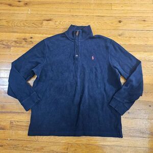 Ralph Lauren Polo Sweater Mens XL Blue 1/4 Zip Mock Pullover Golf Classic Casual